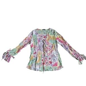 Y2K Belissimo New York Artsy Boho Blouse Womens M Watercolor Fairy‎ Whimsical